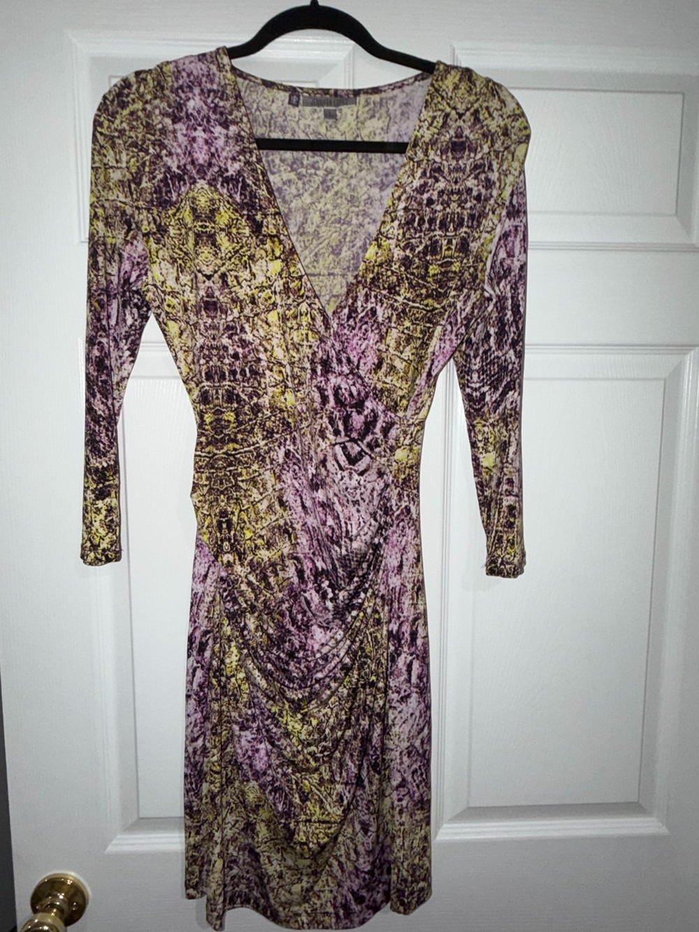 JENNIFER LOPEZ Animal Print Faux Wrap Ruched Bodycon Dress